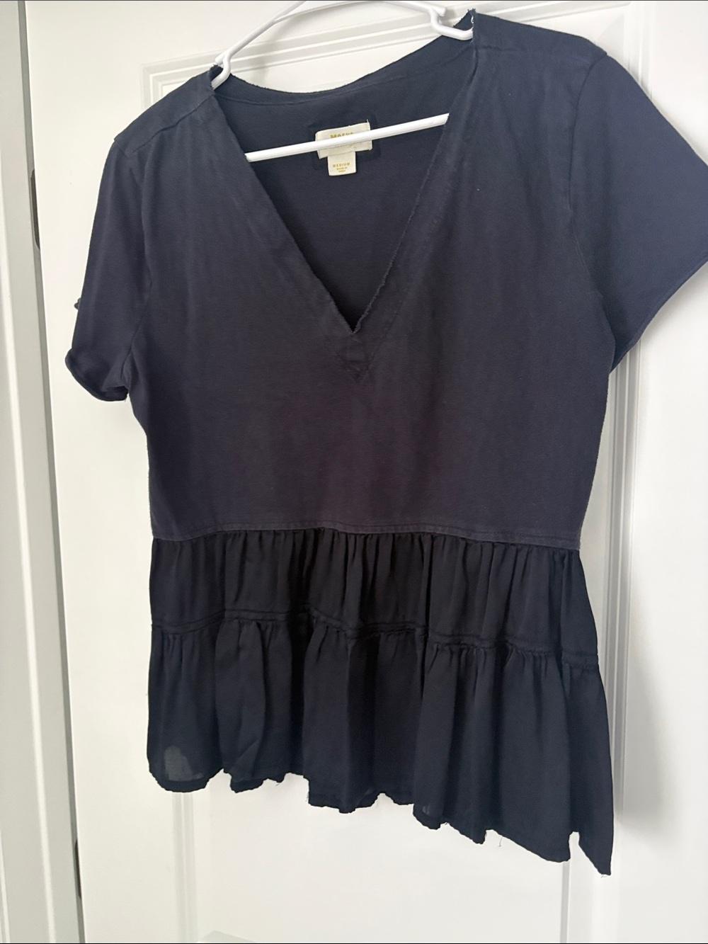 MAEVE x Anthropologie Black V-Neck Tiered Ruffle Tunic